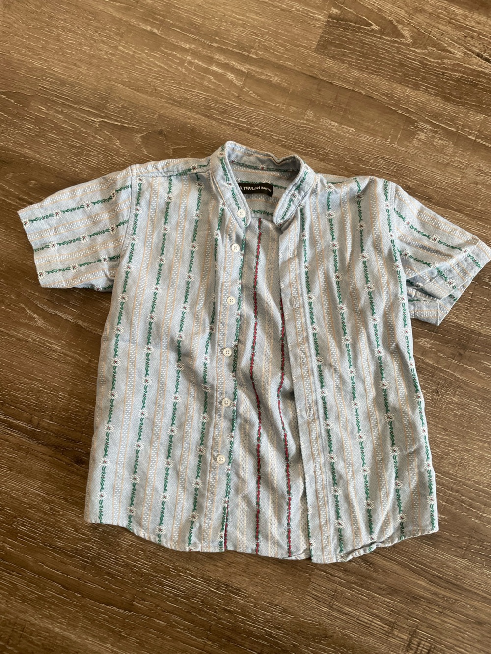 Sz 140 Button-Up Shirt - Light Blue & Green Traditional Swiss Farmer pattern
